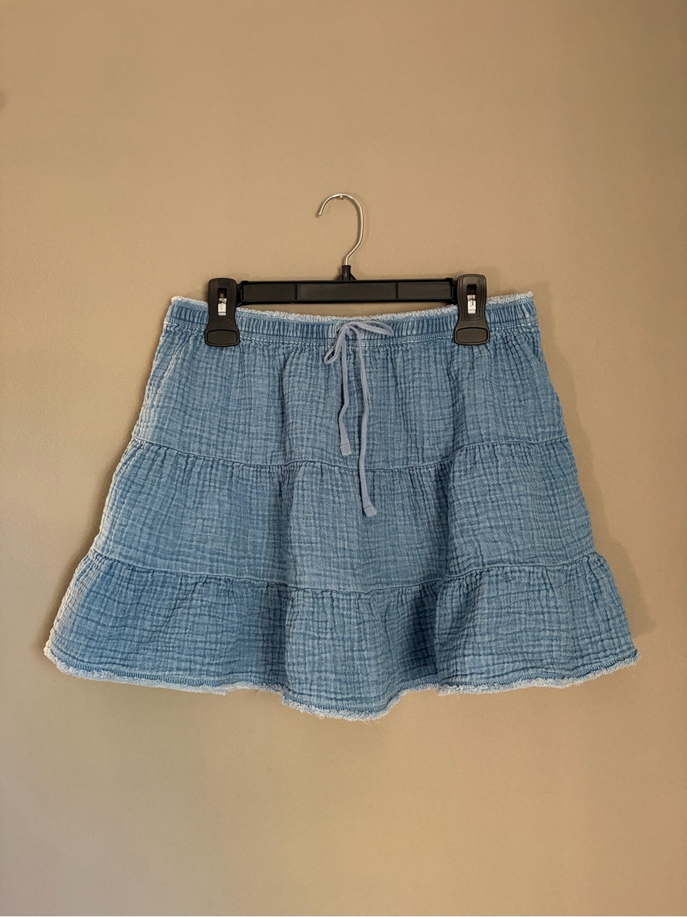 aerie Tiered Mini Skirt Pool to Party 100% Cotton Gauze Drawstring Pull-On Large